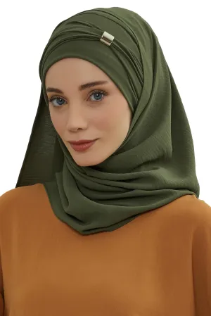 Instant Turban Lightweight Aerobin Scarf Shawl Head Turbans For Women Headwear With Unique Accessory Stylish Design, Army Green
