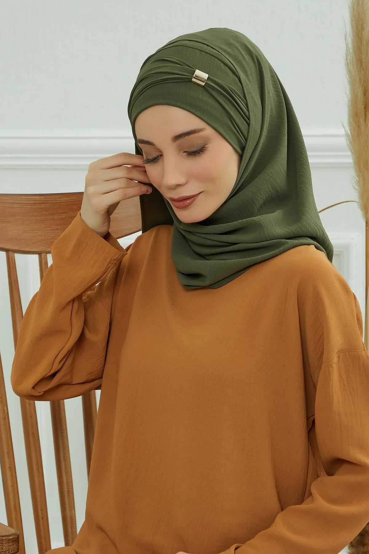 Instant Turban Lightweight Aerobin Scarf Shawl Head Turbans For Women Headwear With Unique Accessory Stylish Design, Army Green