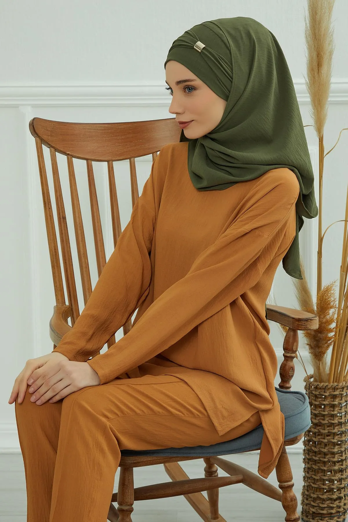 Instant Turban Lightweight Aerobin Scarf Shawl Head Turbans For Women Headwear With Unique Accessory Stylish Design, Army Green