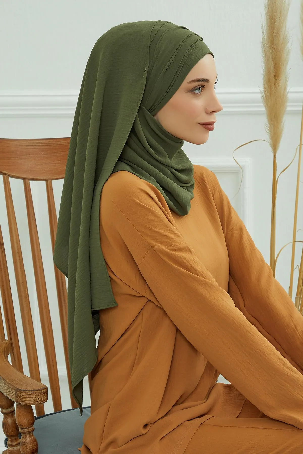 Instant Turban Lightweight Aerobin Scarf Shawl Head Turbans For Women Headwear With Unique Accessory Stylish Design, Army Green