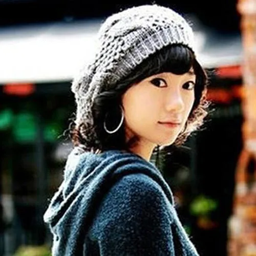 Korean Sweet Crochet Warm Solid Color Beret/Baggy Beanie