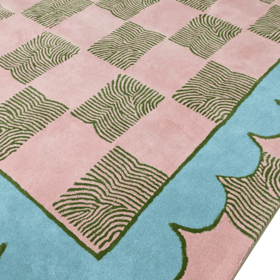 Leaf Checker Scallop Pastel Hand Tufted Rug