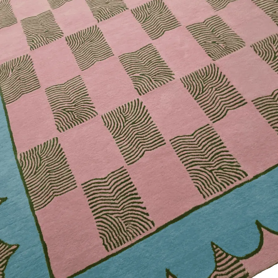 Leaf Checker Scallop Pastel Hand Tufted Rug