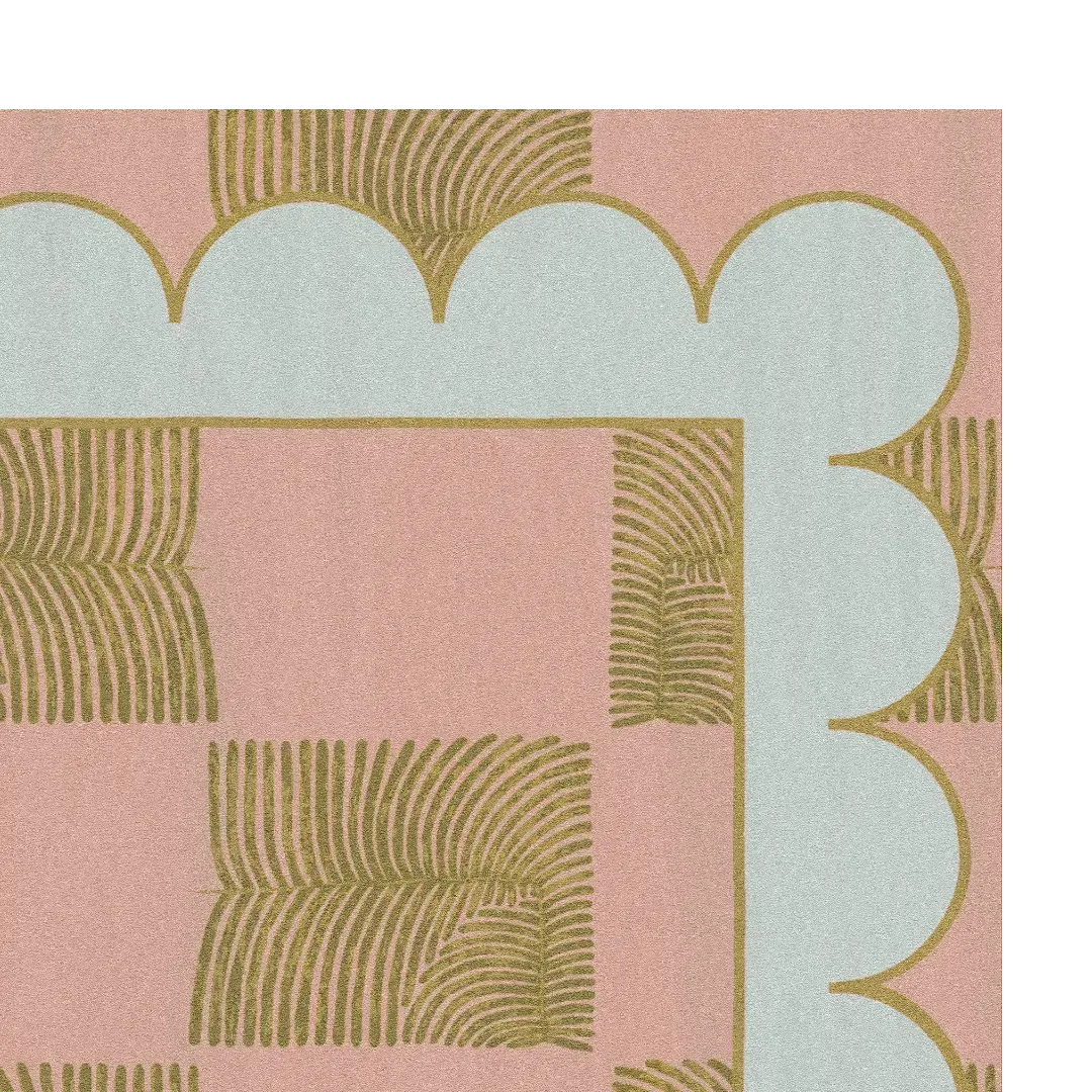 Leaf Checker Scallop Pastel Hand Tufted Rug