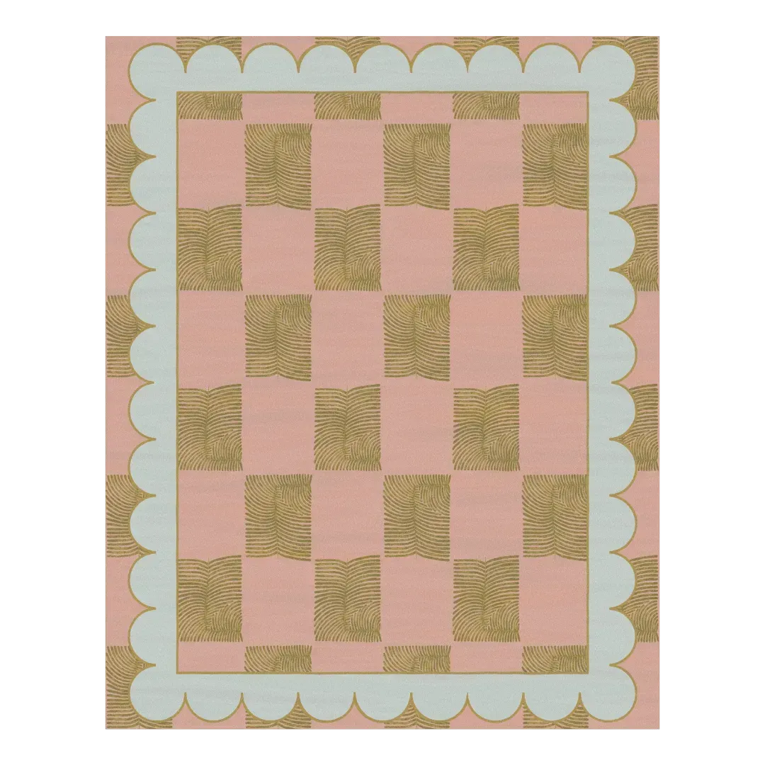 Leaf Checker Scallop Pastel Hand Tufted Rug