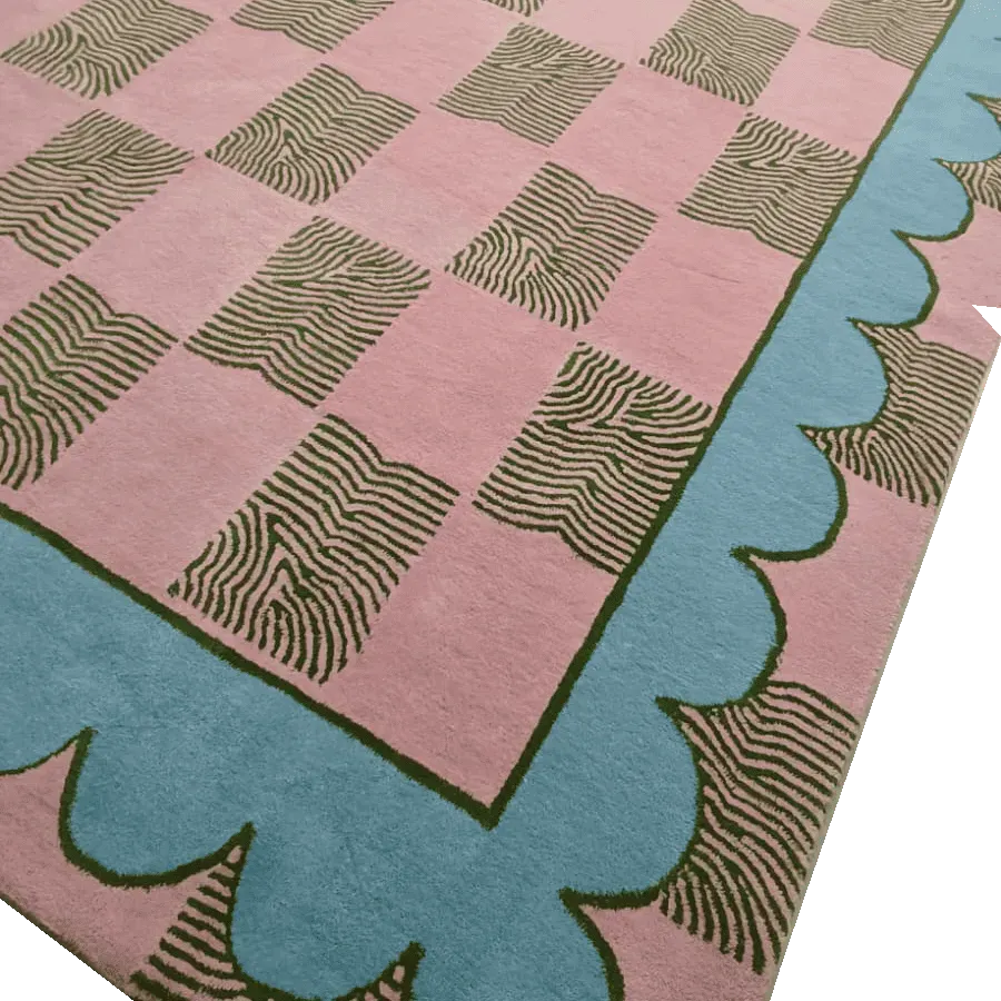 Leaf Checker Scallop Pastel Hand Tufted Rug