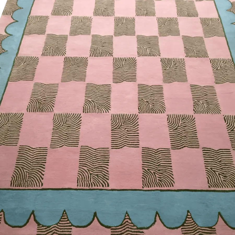 Leaf Checker Scallop Pastel Hand Tufted Rug
