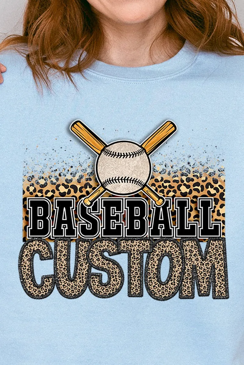Leopard Baseball Custom Name Heavy-weight Crew Sweatshirt