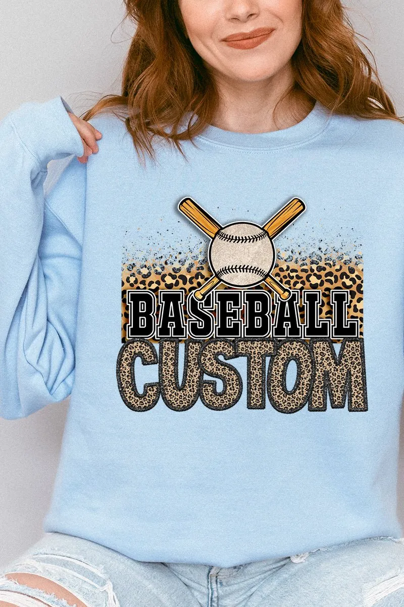 Leopard Baseball Custom Name Heavy-weight Crew Sweatshirt