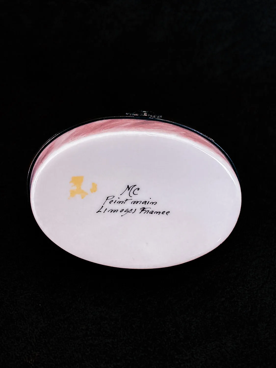 Limoges France Floral Beetle Pink Glass Style Oval Porcelain Pillbox
