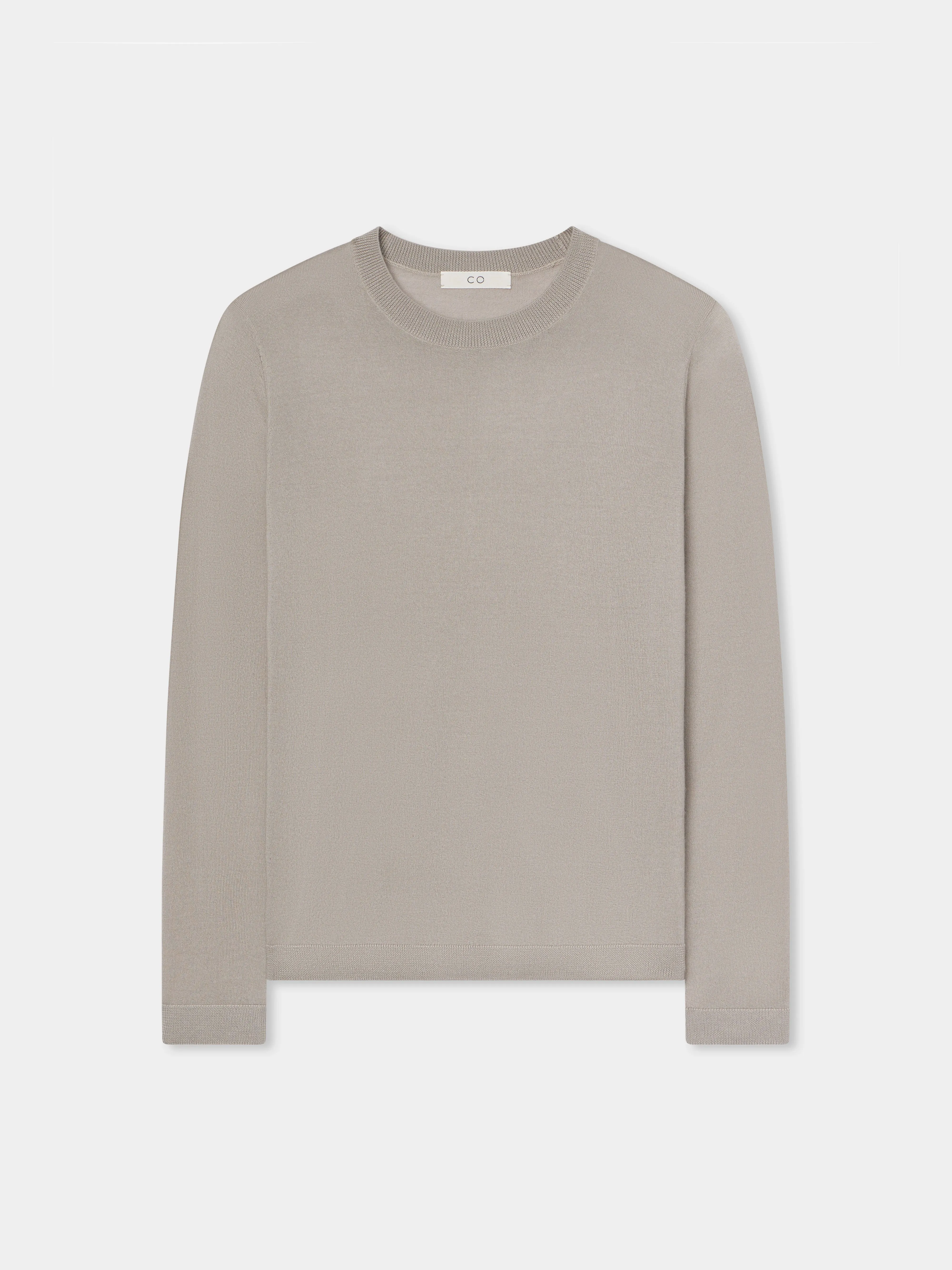 Long Sleeve Crew in Fine Cashmere - Stone