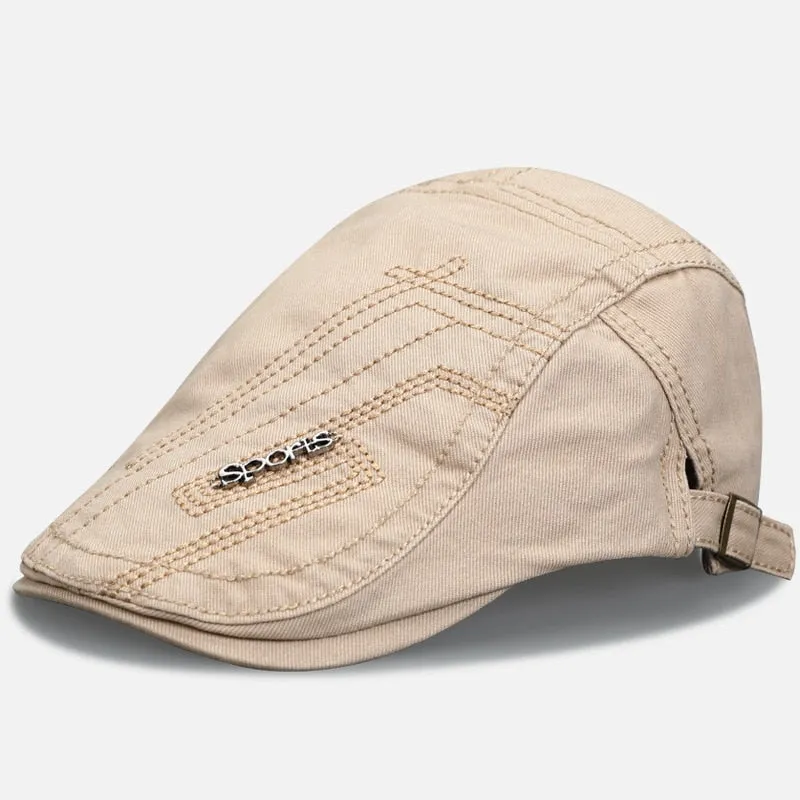 Man's Berets Cotton British Vintage Flat Caps Solid Gray Black Caps