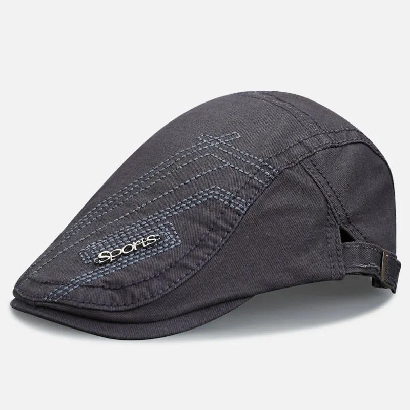 Man's Berets Cotton British Vintage Flat Caps Solid Gray Black Caps