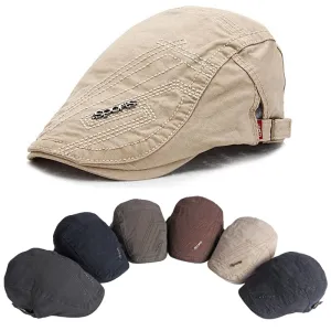 Man's Berets Cotton British Vintage Flat Caps Solid Gray Black Caps