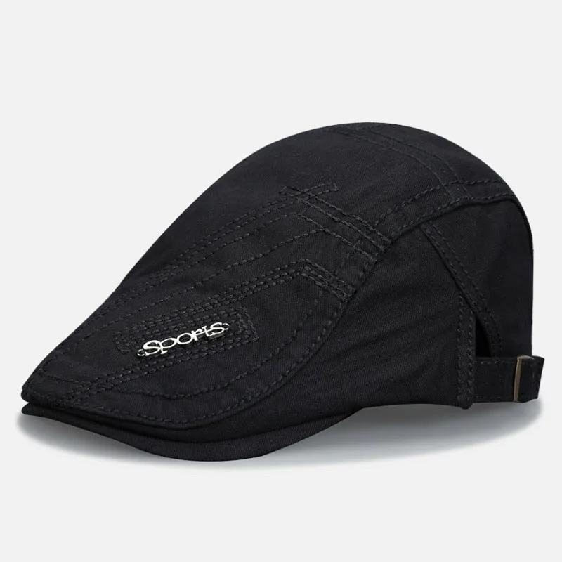 Man's Berets Cotton British Vintage Flat Caps Solid Gray Black Caps