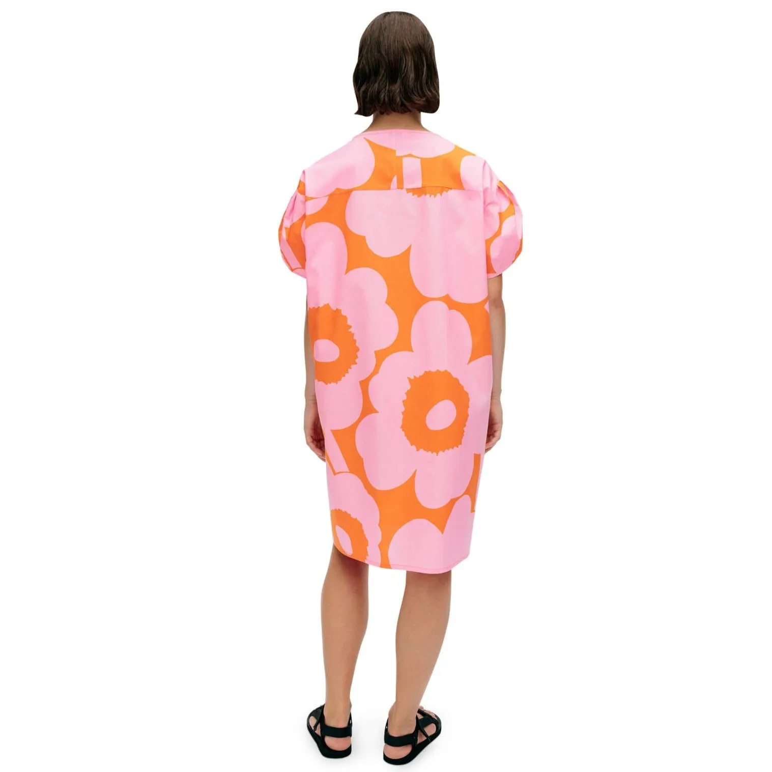 Marimekko Avomeri Unikko Cotton Dress, Light Pink & Orange