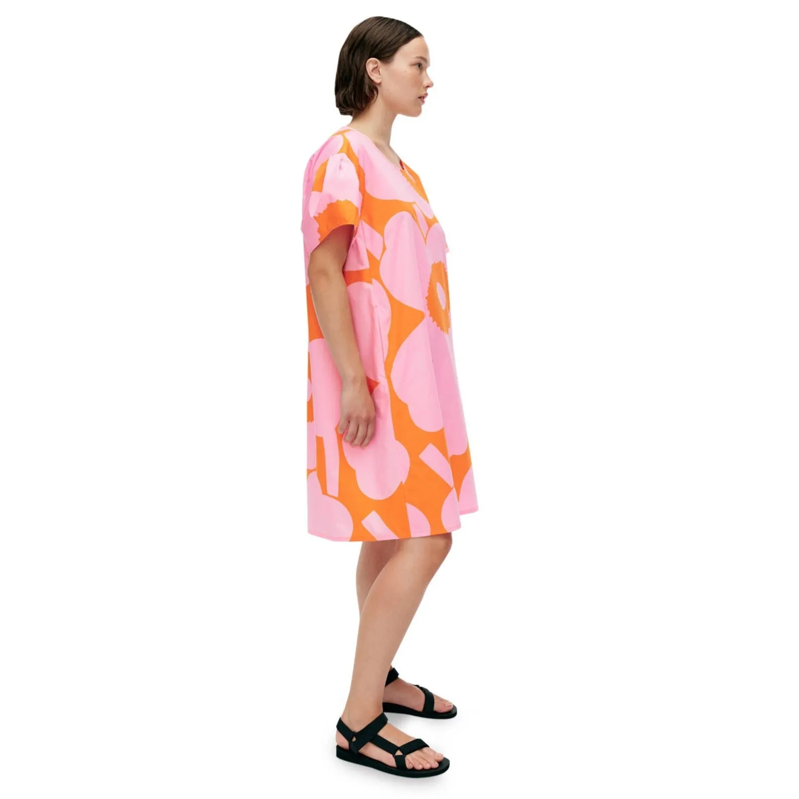 Marimekko Avomeri Unikko Cotton Dress, Light Pink & Orange