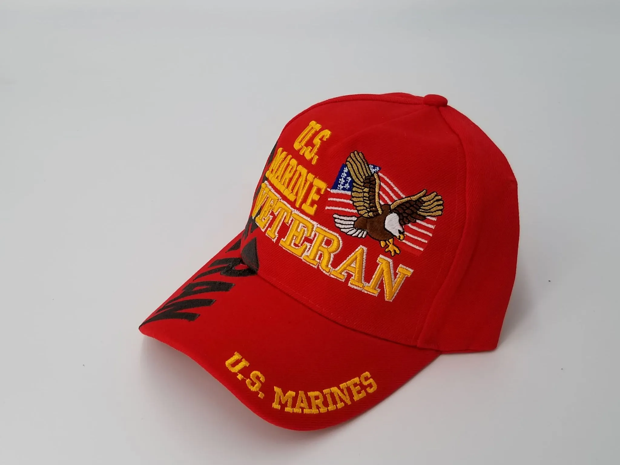 Marine Veteran Hat, Red Baseball Cap with American Flag and Eagle