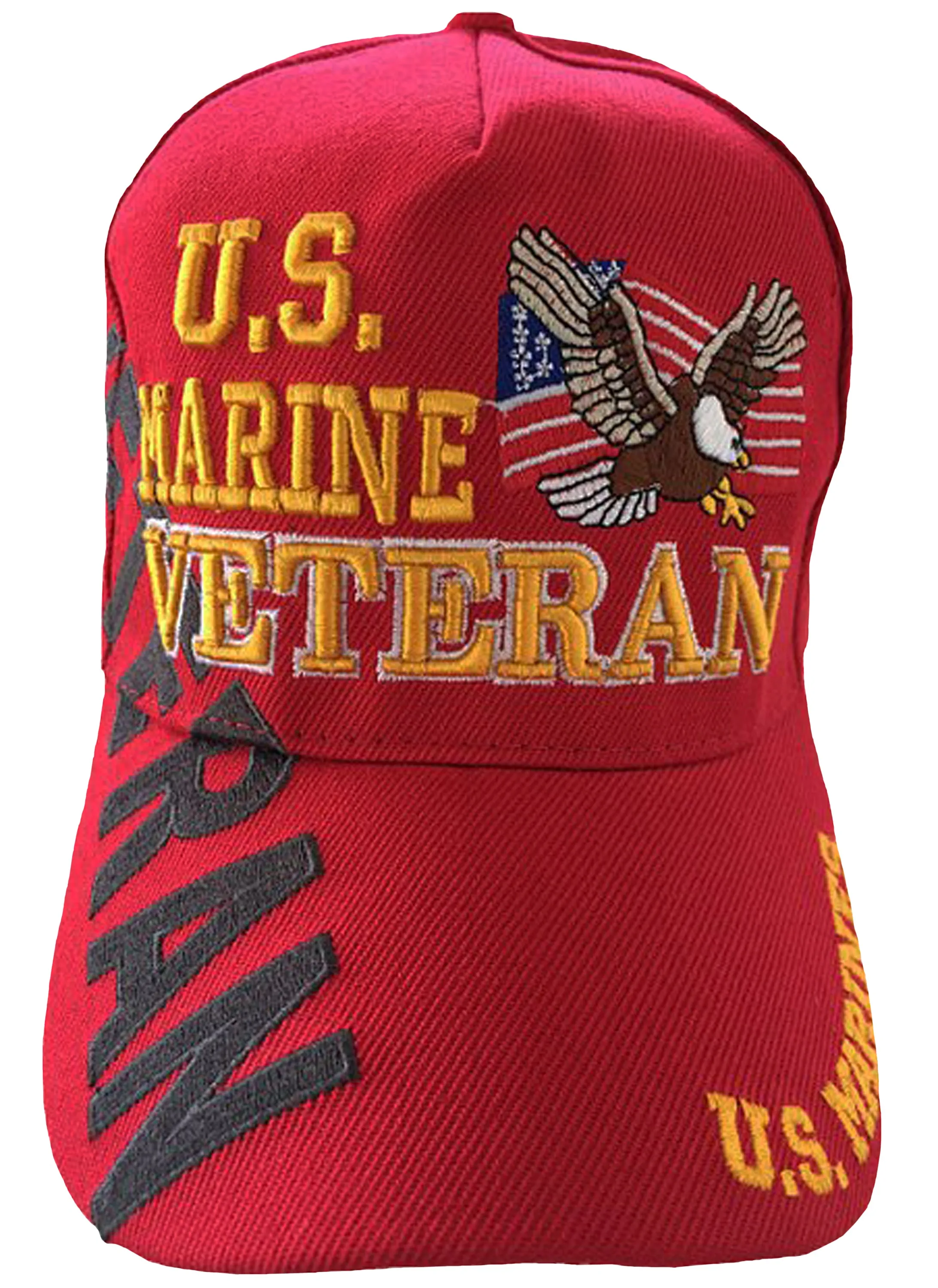 Marine Veteran Hat, Red Baseball Cap with American Flag and Eagle