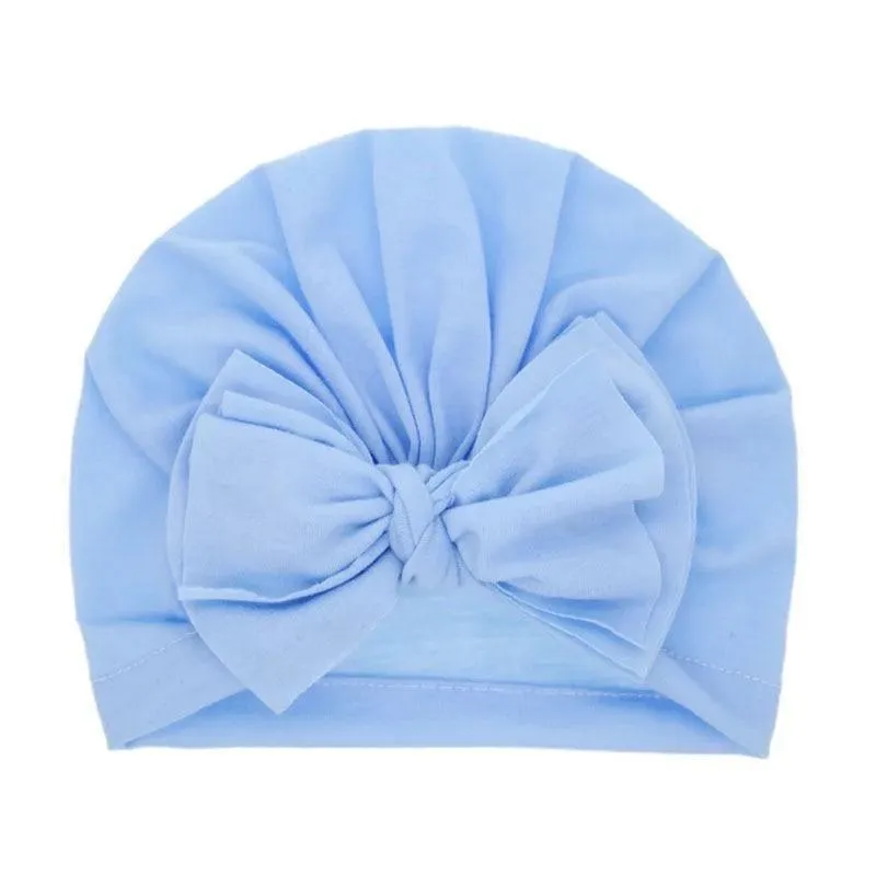 Modern Luxury Baby Girl Lovely Soft Winter Big Bow Turban Bonnet Cotton Caps For Girls Baby