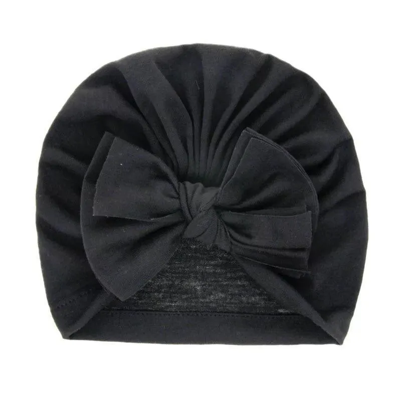 Modern Luxury Baby Girl Lovely Soft Winter Big Bow Turban Bonnet Cotton Caps For Girls Baby