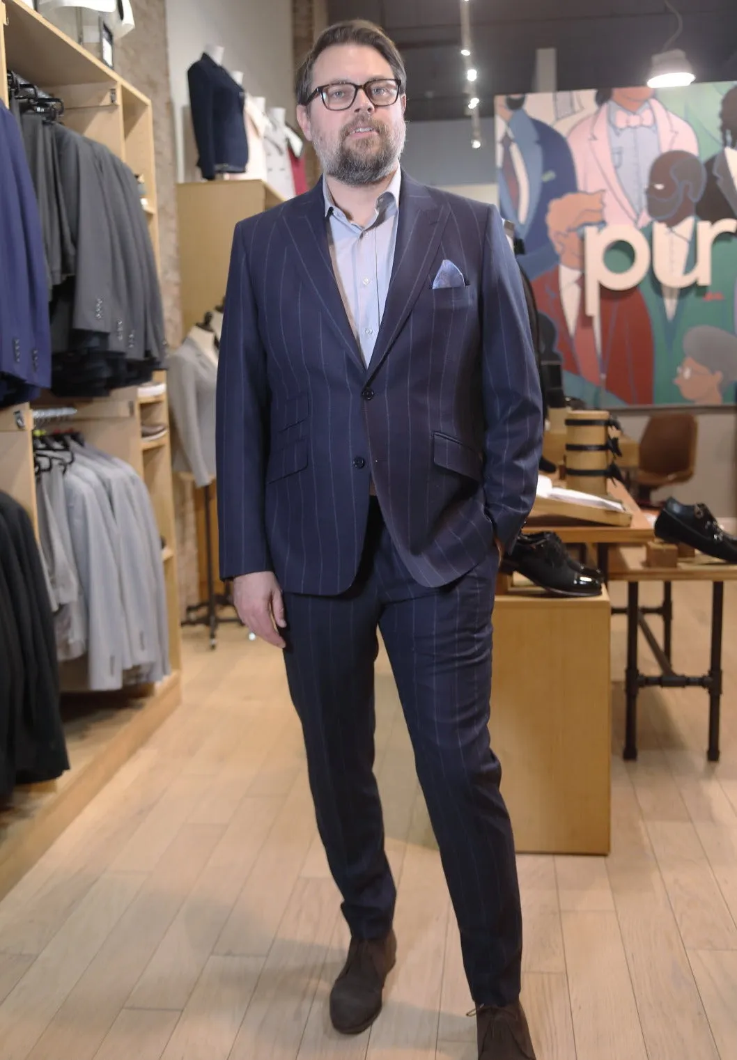 Navy Chalkstripe Flannel Premium Coat