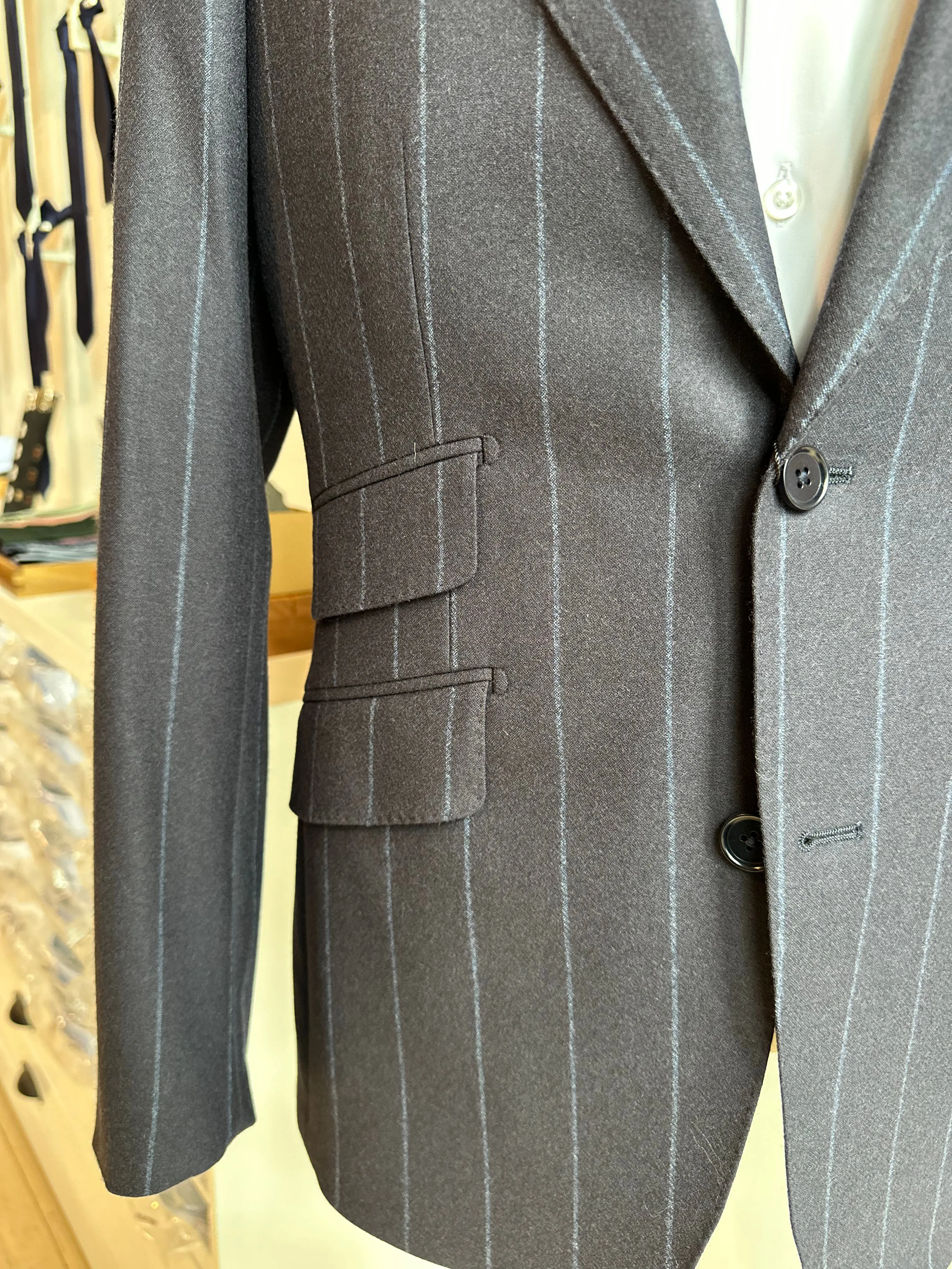Navy Chalkstripe Flannel Premium Coat