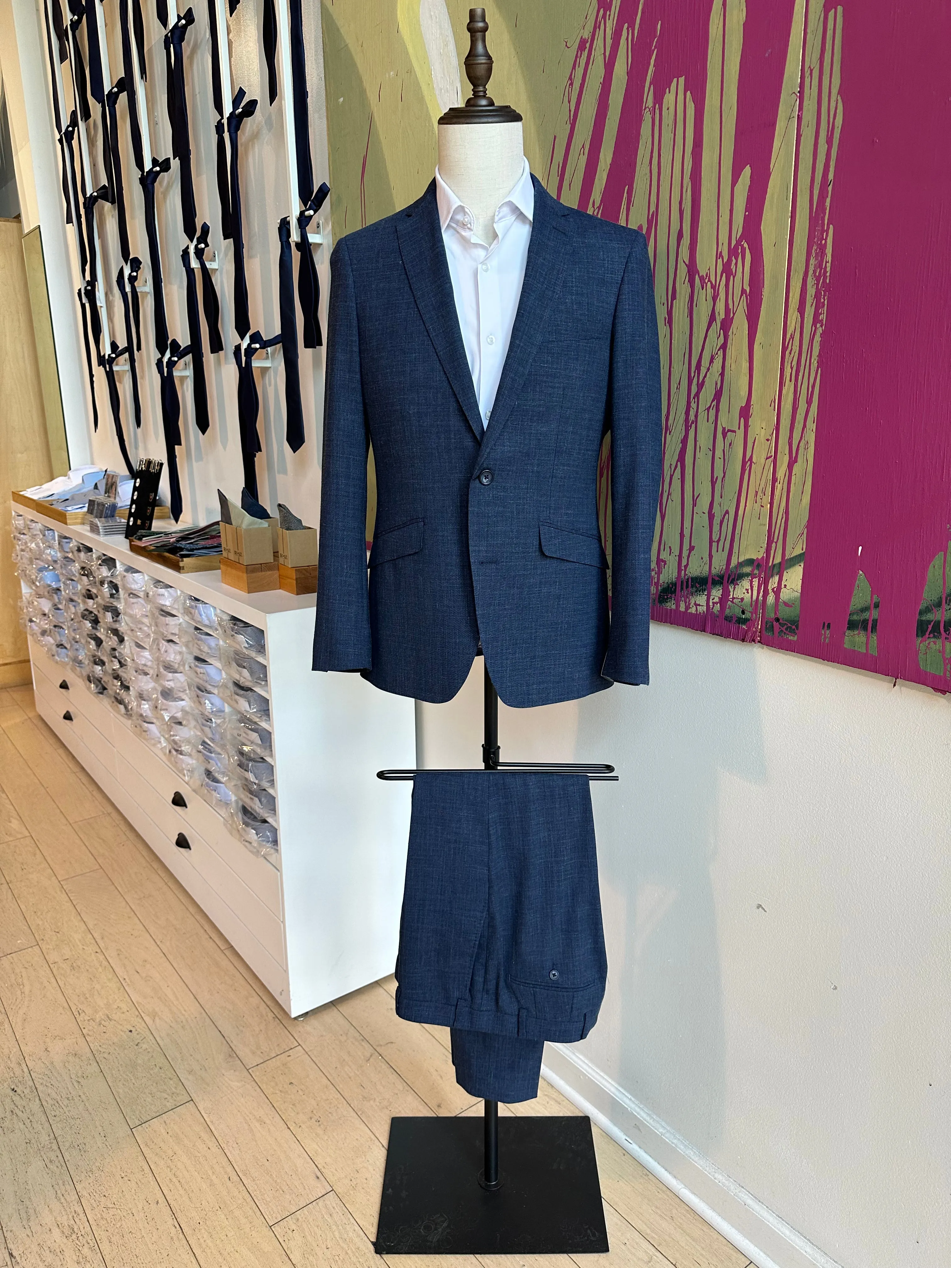 Navy Linen Blend Premium Suit Pants