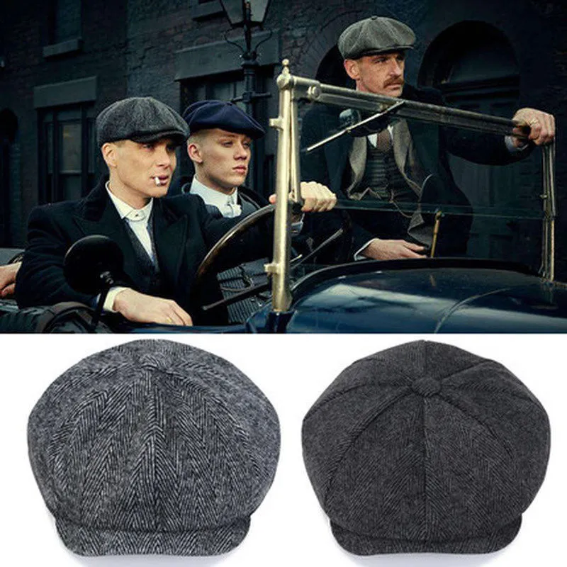 Newsboy Hats Vintage Herringbone Octagon Cap Tommy Shelby Peaky Blinders Hat