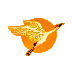 Orange Chinoiserie Crane over the Sun Hand Tufted Wool Rug