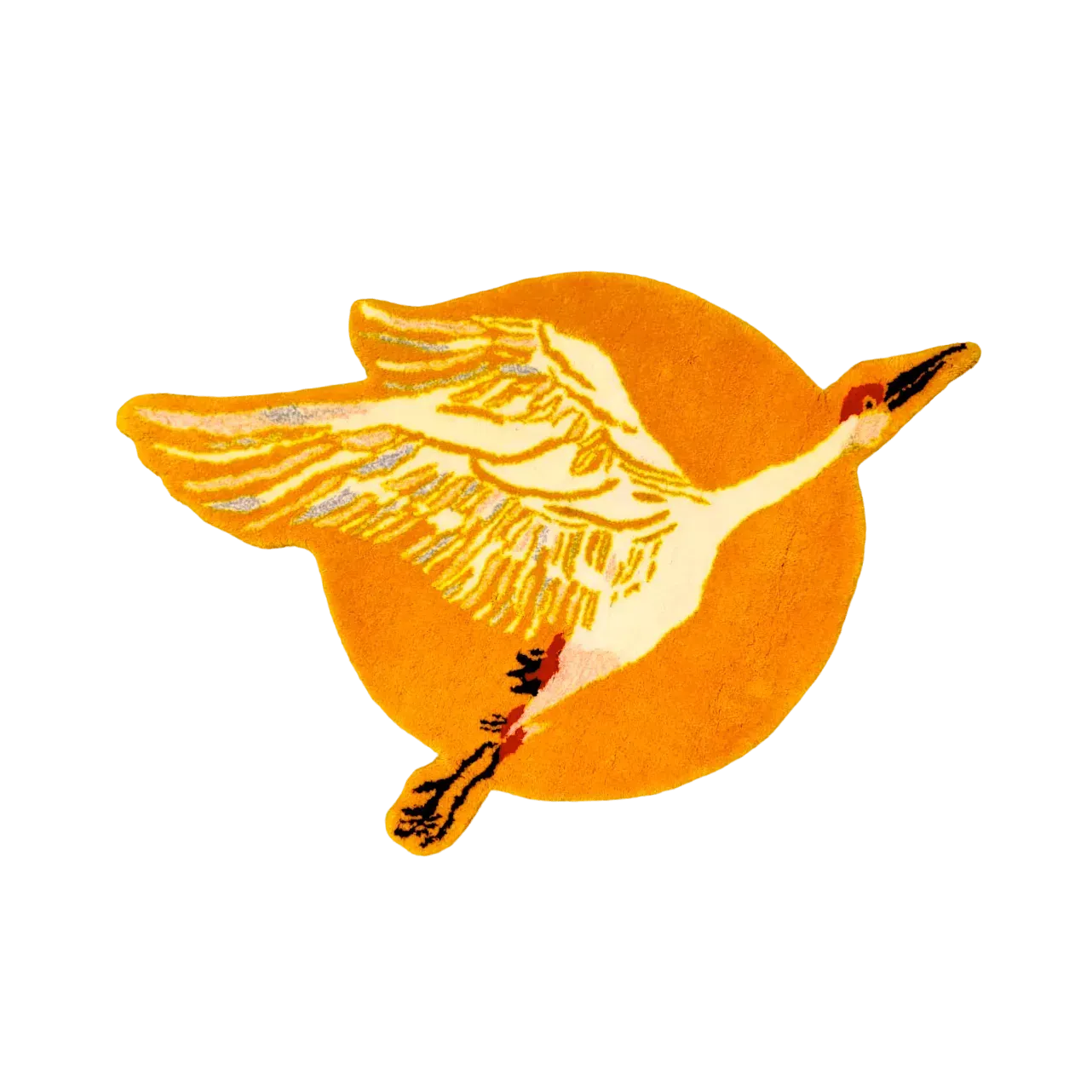 Orange Chinoiserie Crane over the Sun Hand Tufted Wool Rug