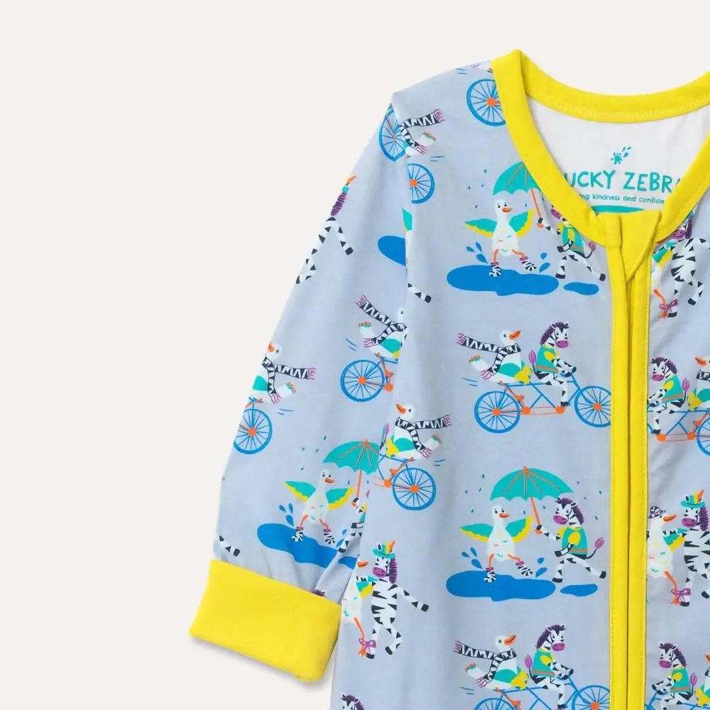Organic Cotton Ducky Zebra Zip-Up Romper