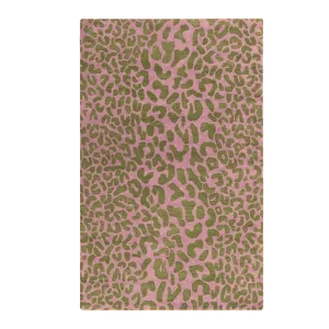 Pink and Gold Leopard Print Hand Tufted Wool Rug