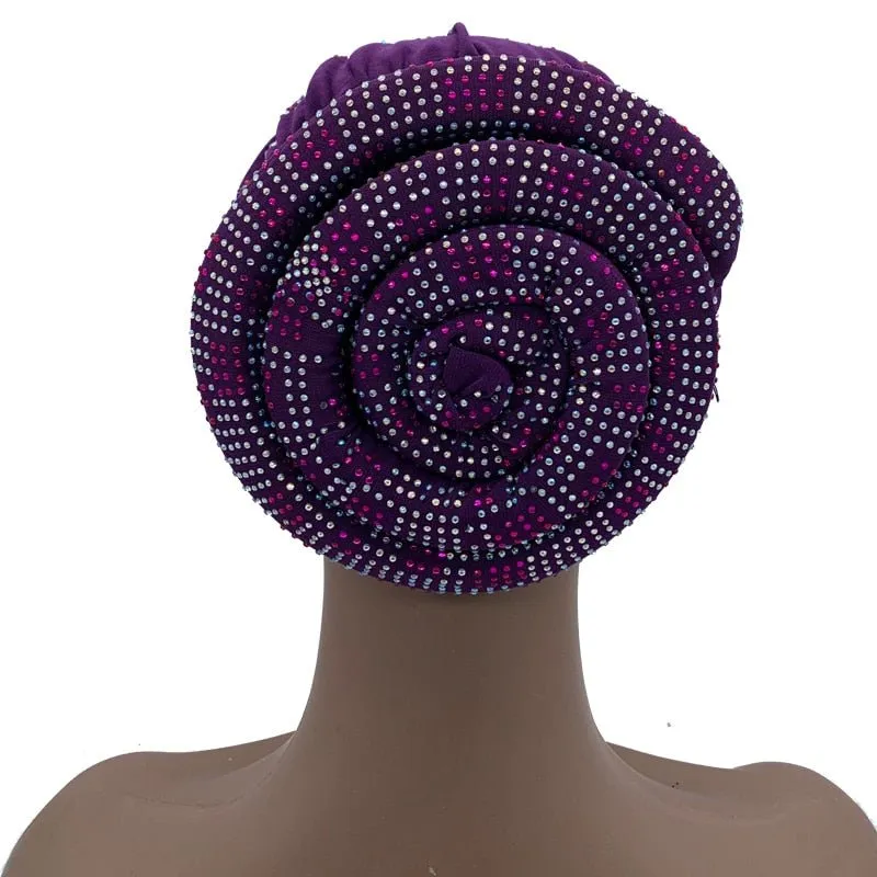 Pleated Turban Cap with Padded Diamonds Design Elastic Muslim Headscarf Bonnet African Headwrap India Hats
