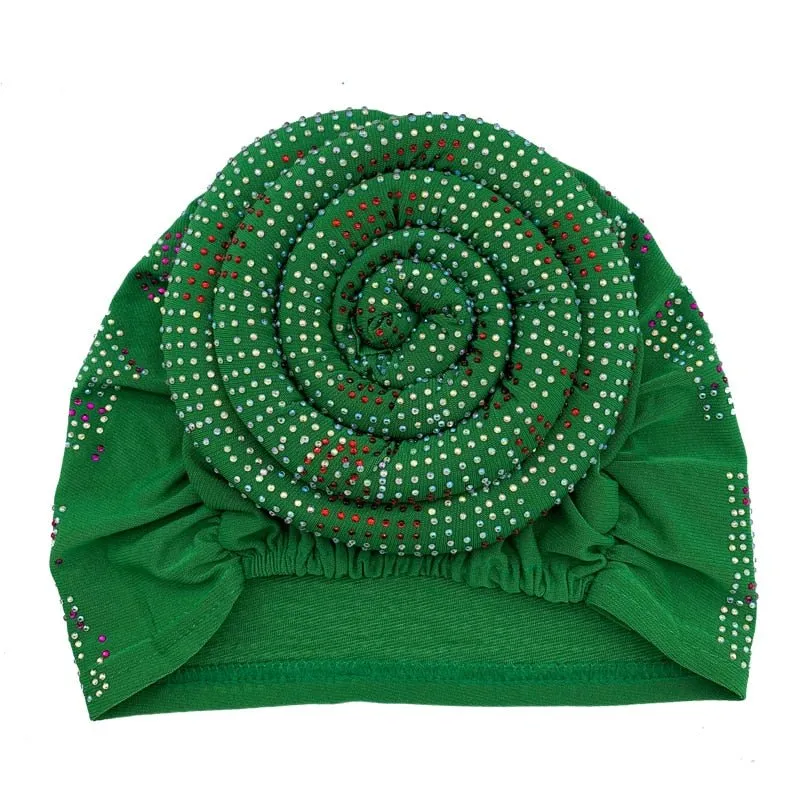 Pleated Turban Cap with Padded Diamonds Design Elastic Muslim Headscarf Bonnet African Headwrap India Hats