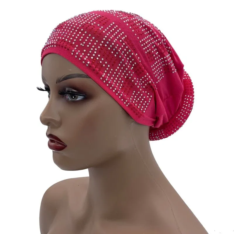 Pleated Turban Cap with Padded Diamonds Design Elastic Muslim Headscarf Bonnet African Headwrap India Hats