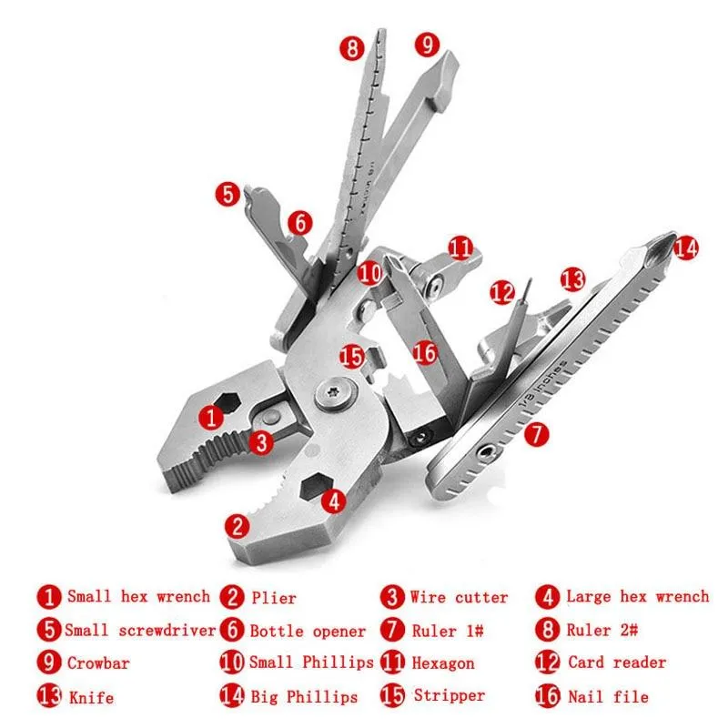 Pocket Tool Kit  Solid Stainless Steel Outdoor Multifunctional Tool Multi-Function Folding Plier 25 Tools In One