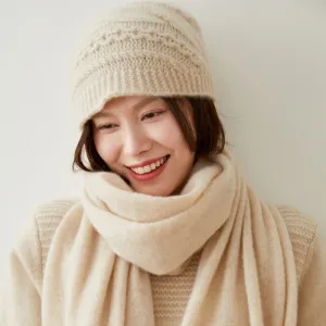 Premium Cashmere Knit Beanie Ribbed Cashmere Hat for Women