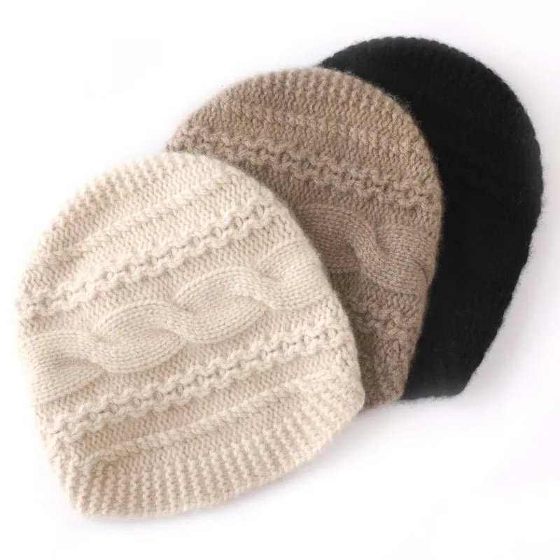 Premium Cashmere Knit Beanie Ribbed Cashmere Hat for Women