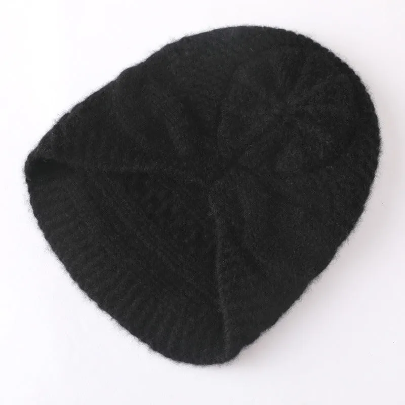 Premium Cashmere Knit Beanie Ribbed Cashmere Hat for Women