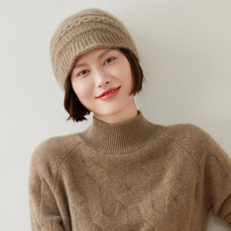 Premium Cashmere Knit Beanie Ribbed Cashmere Hat for Women