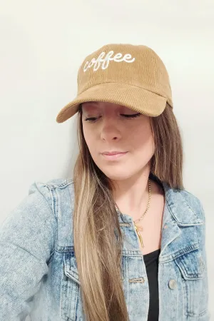 "Coffee" Corduroy Embroidered Adjustable Baseball Cap