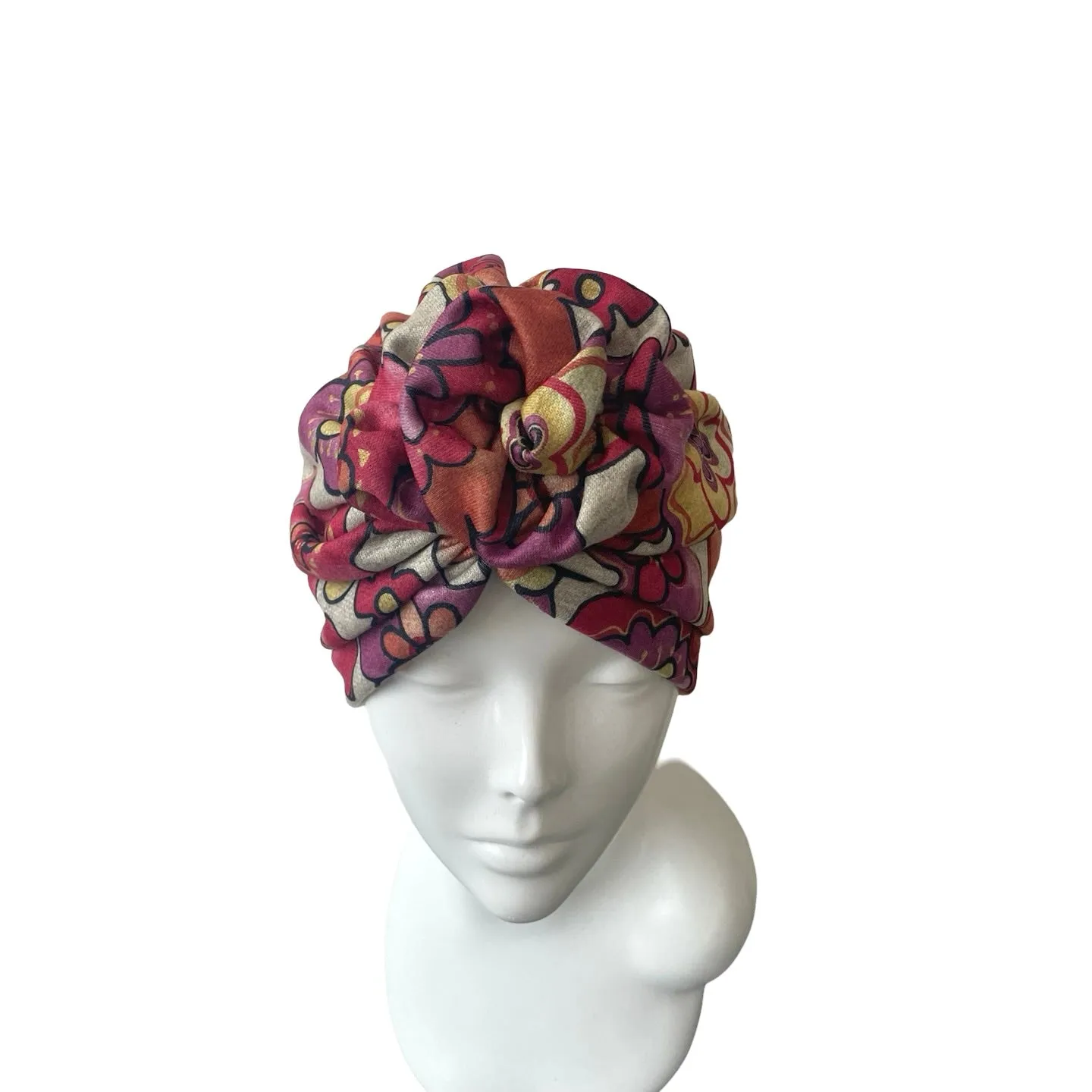 Retro Flower Pre Tied Jersey Rosette Turban