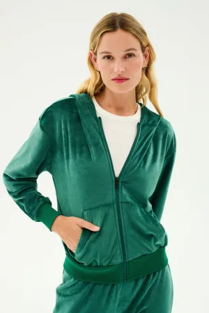 Rhys Velour Zip Up Hoodie - Arugula