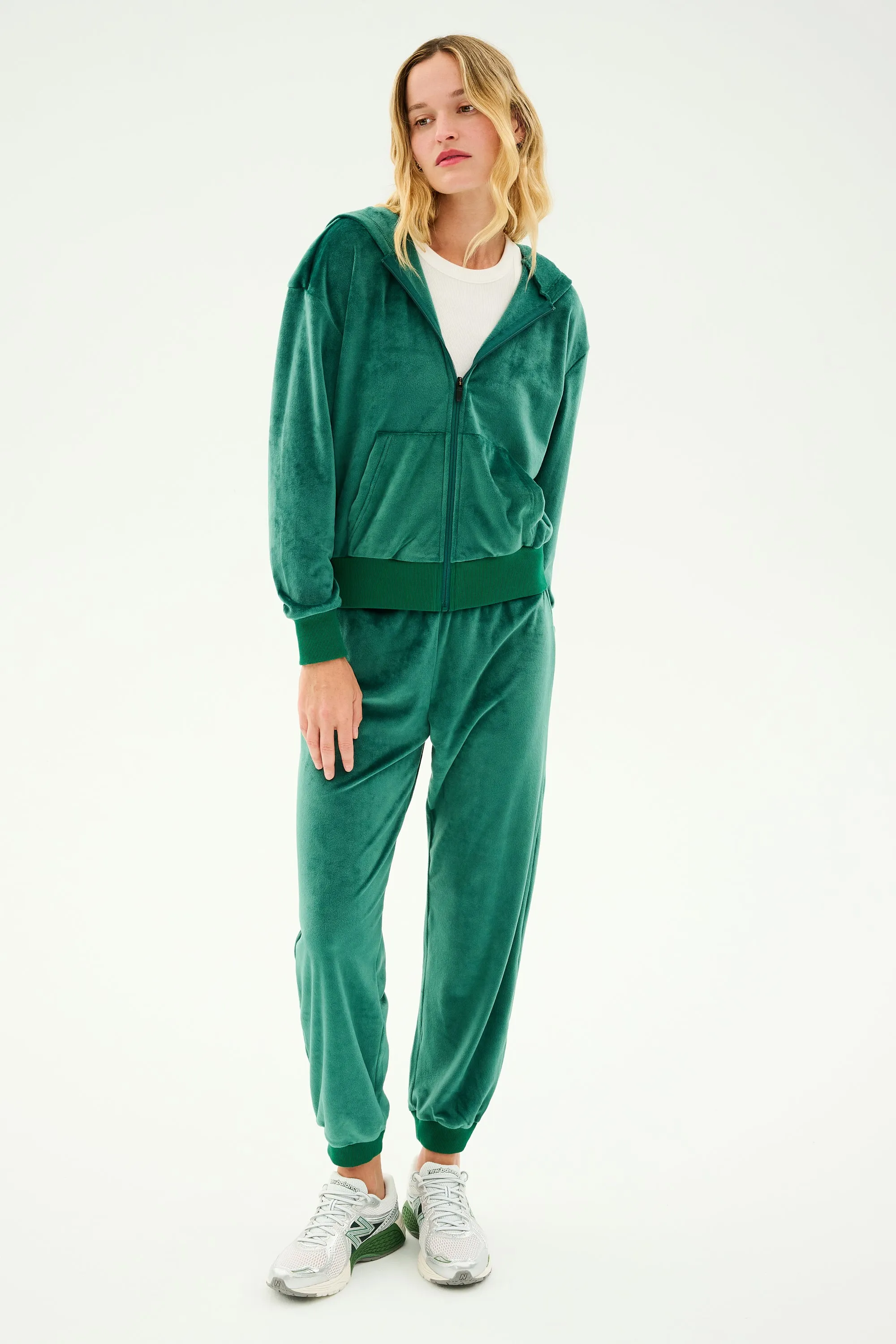 Rhys Velour Zip Up Hoodie - Arugula