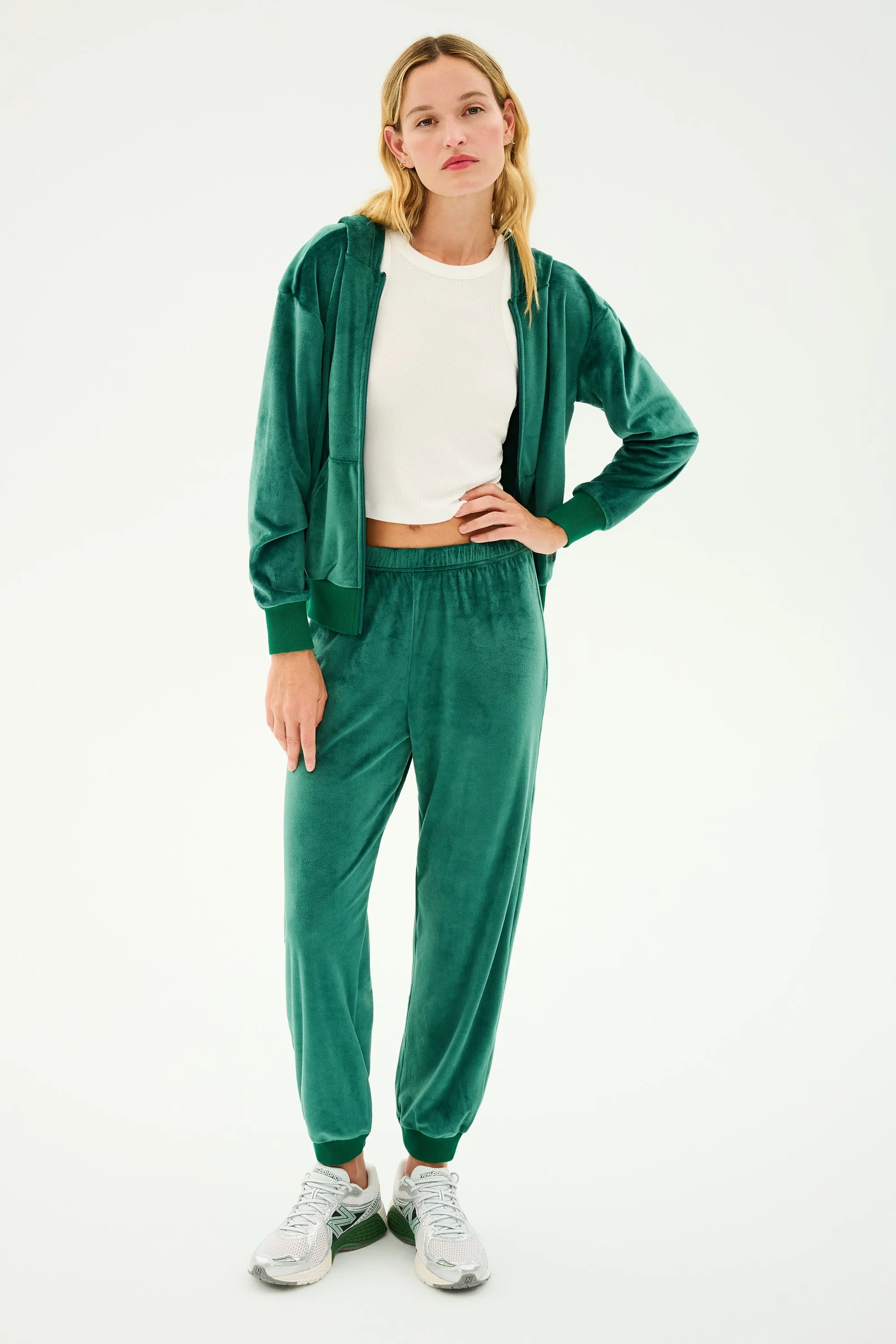 Rhys Velour Zip Up Hoodie - Arugula
