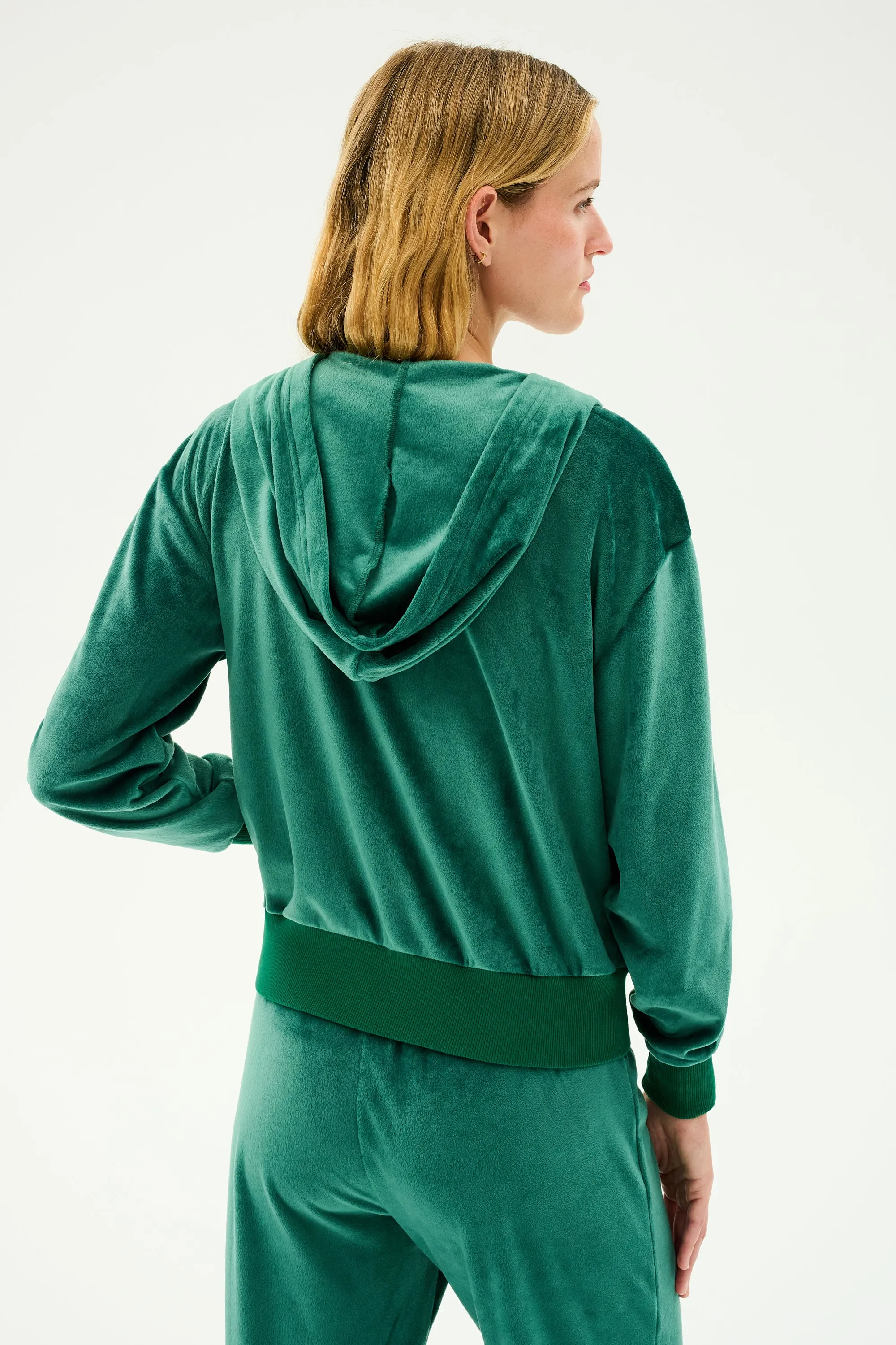 Rhys Velour Zip Up Hoodie - Arugula