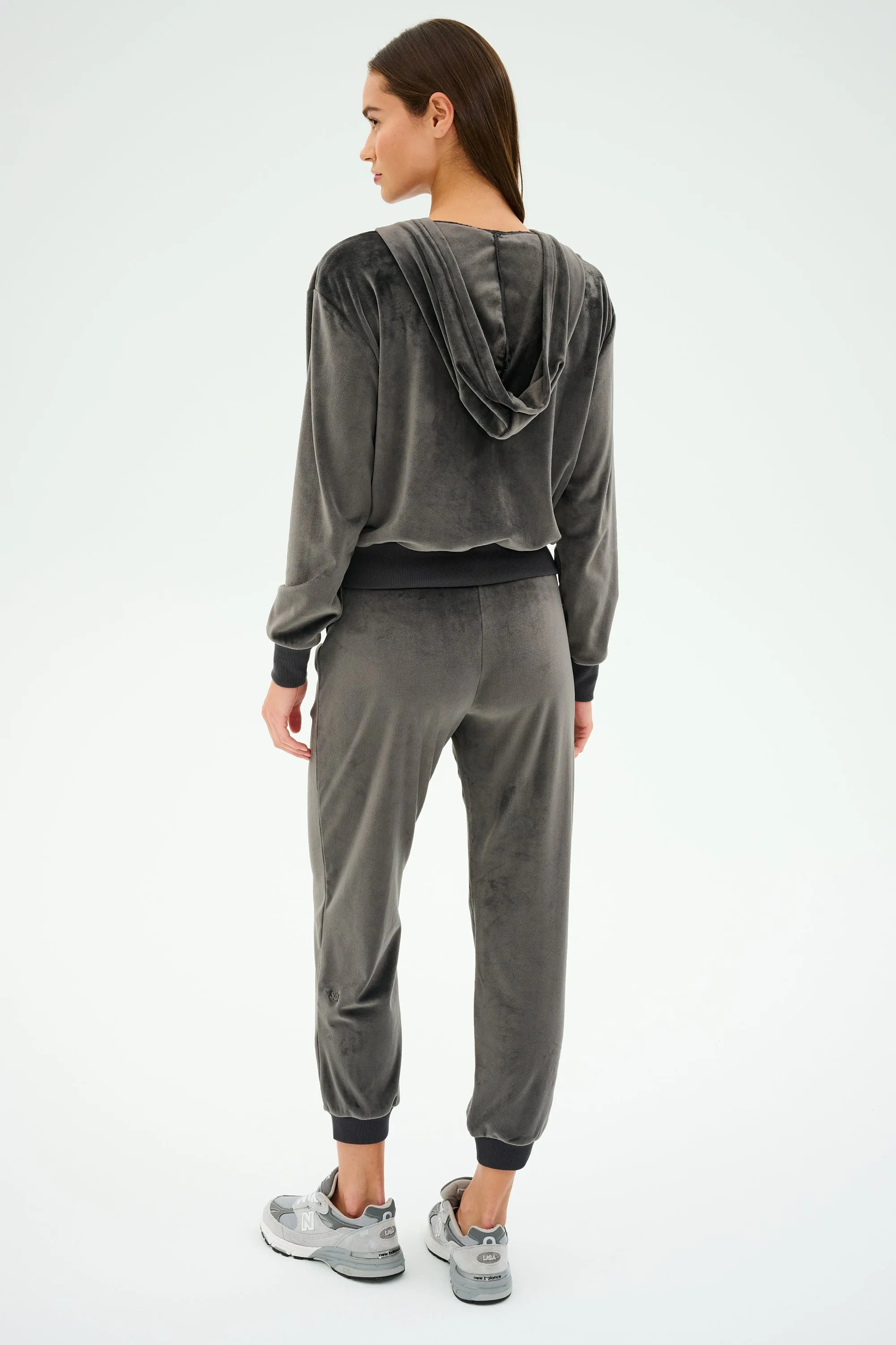 Rhys Velour Zip Up Hoodie - Graphite