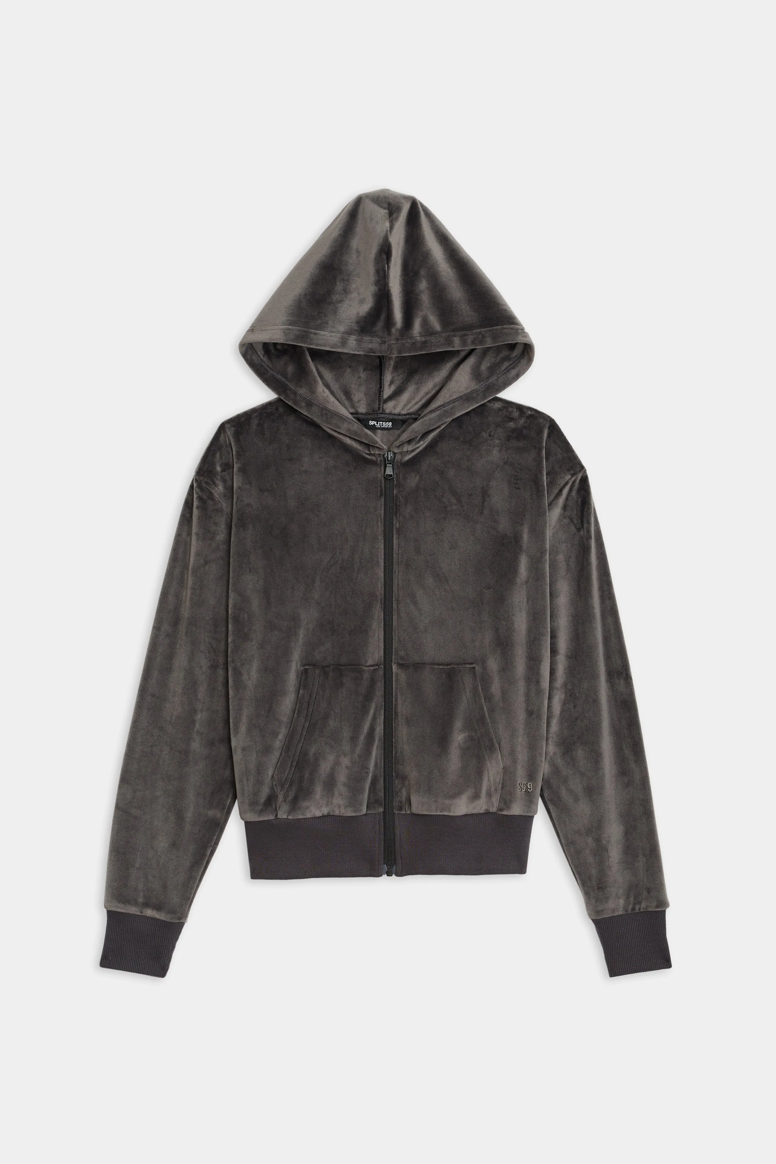Rhys Velour Zip Up Hoodie - Graphite