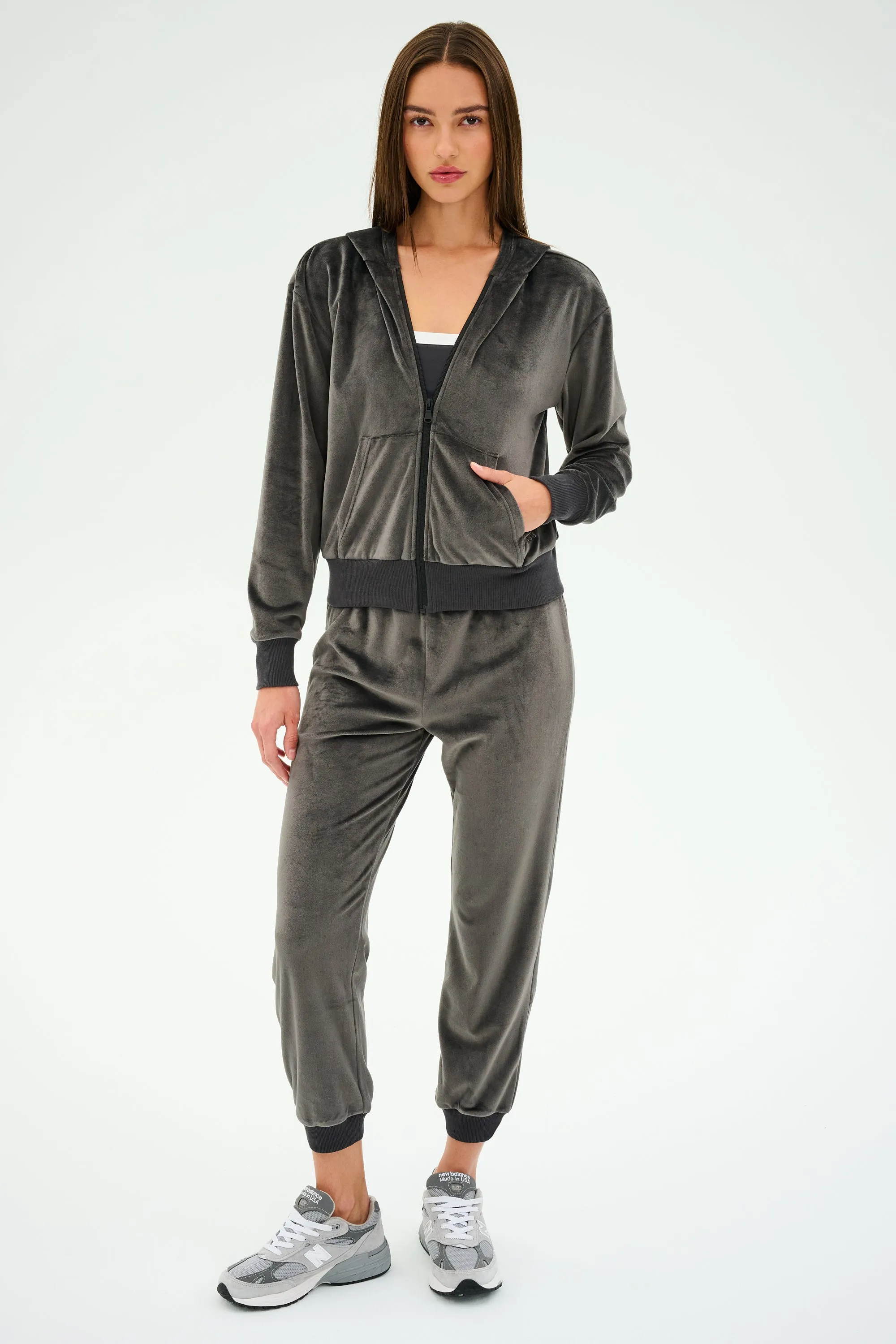 Rhys Velour Zip Up Hoodie - Graphite